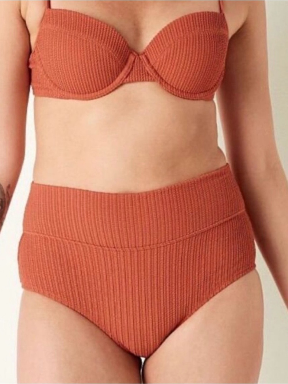 PINK Victoria's Secret Ribbed High-Waist Bikini Bottoms in Terracotta - Picture 2 of 6
